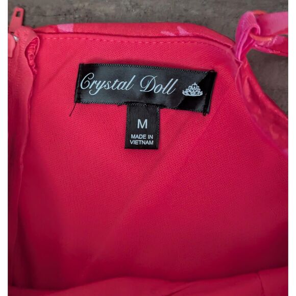 CRYSTAL DOLL Tiered Maxi Gown M Red Pink Floral Satin Fantasy Fairy Formal Dress - Picture 5 of 9